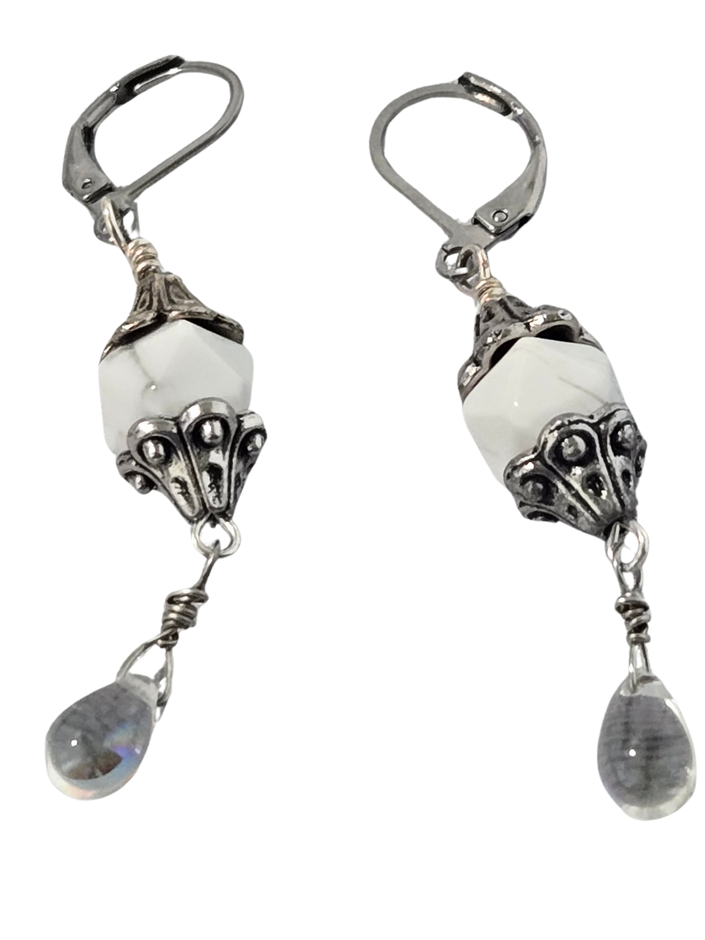 Howlite Teardrop Leaver Clasp Earrings