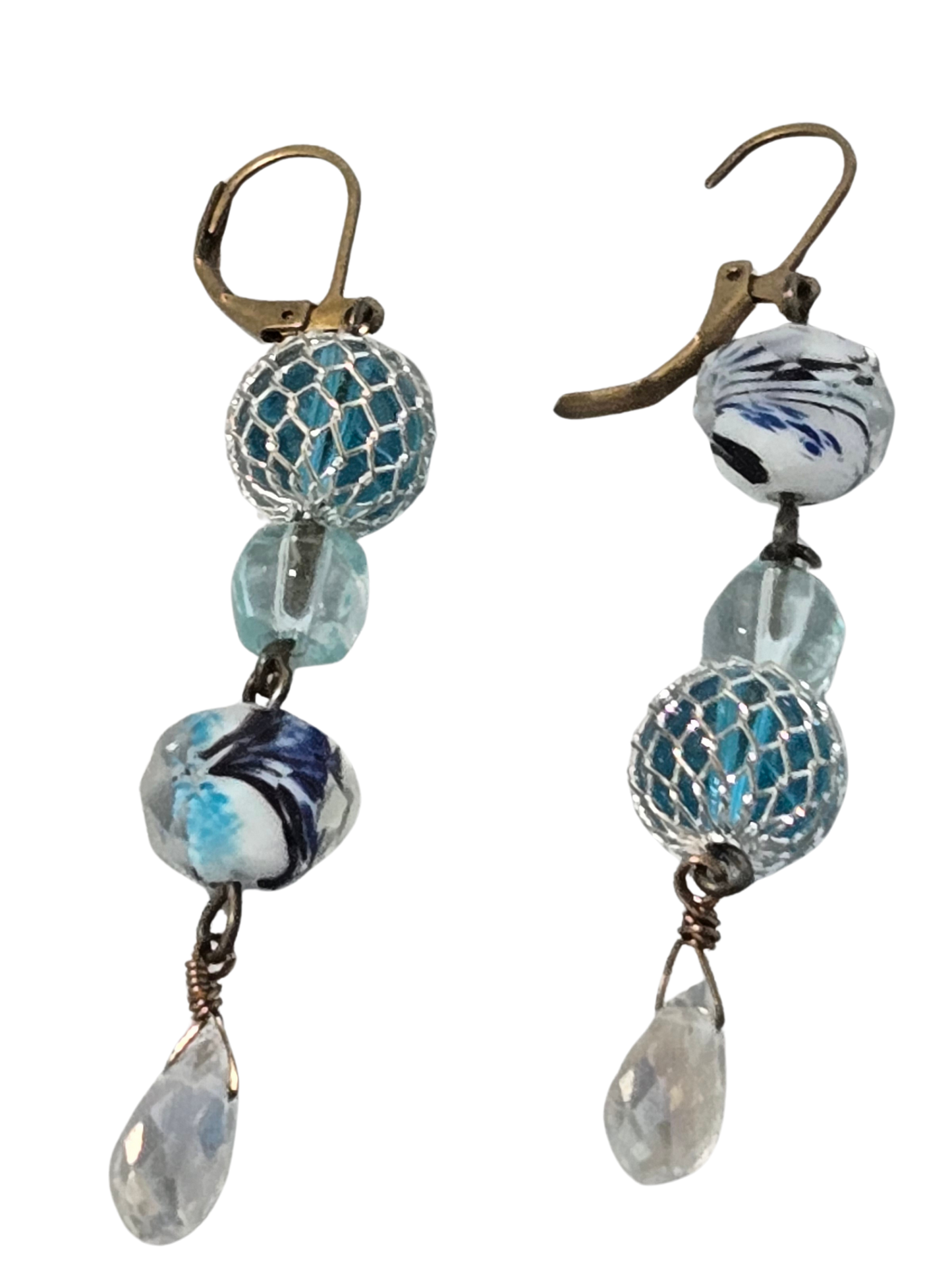 Blue Mesh & Swirl Drop Earrings