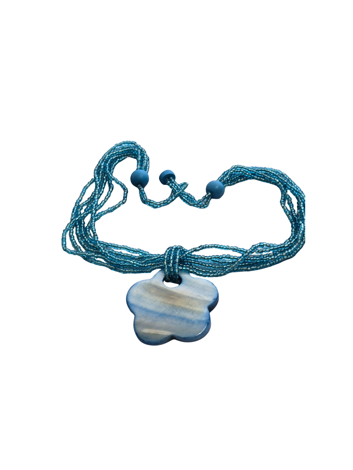 Shell Focal Multi-Strand Seed Bead Necklace – 18" Handmade Boho