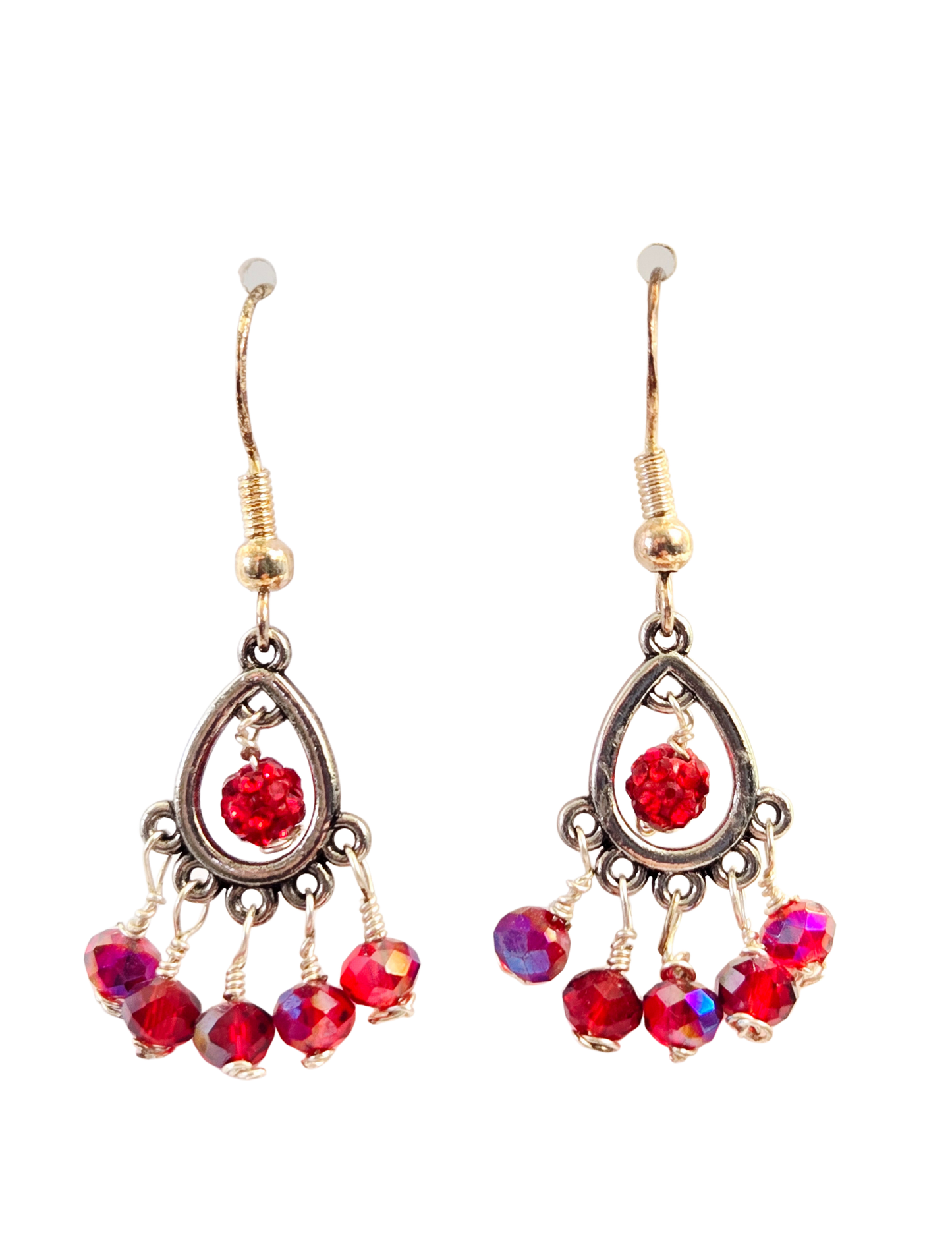 Red AB Flash Teardrop Dangle Earrings – Handmade Silver