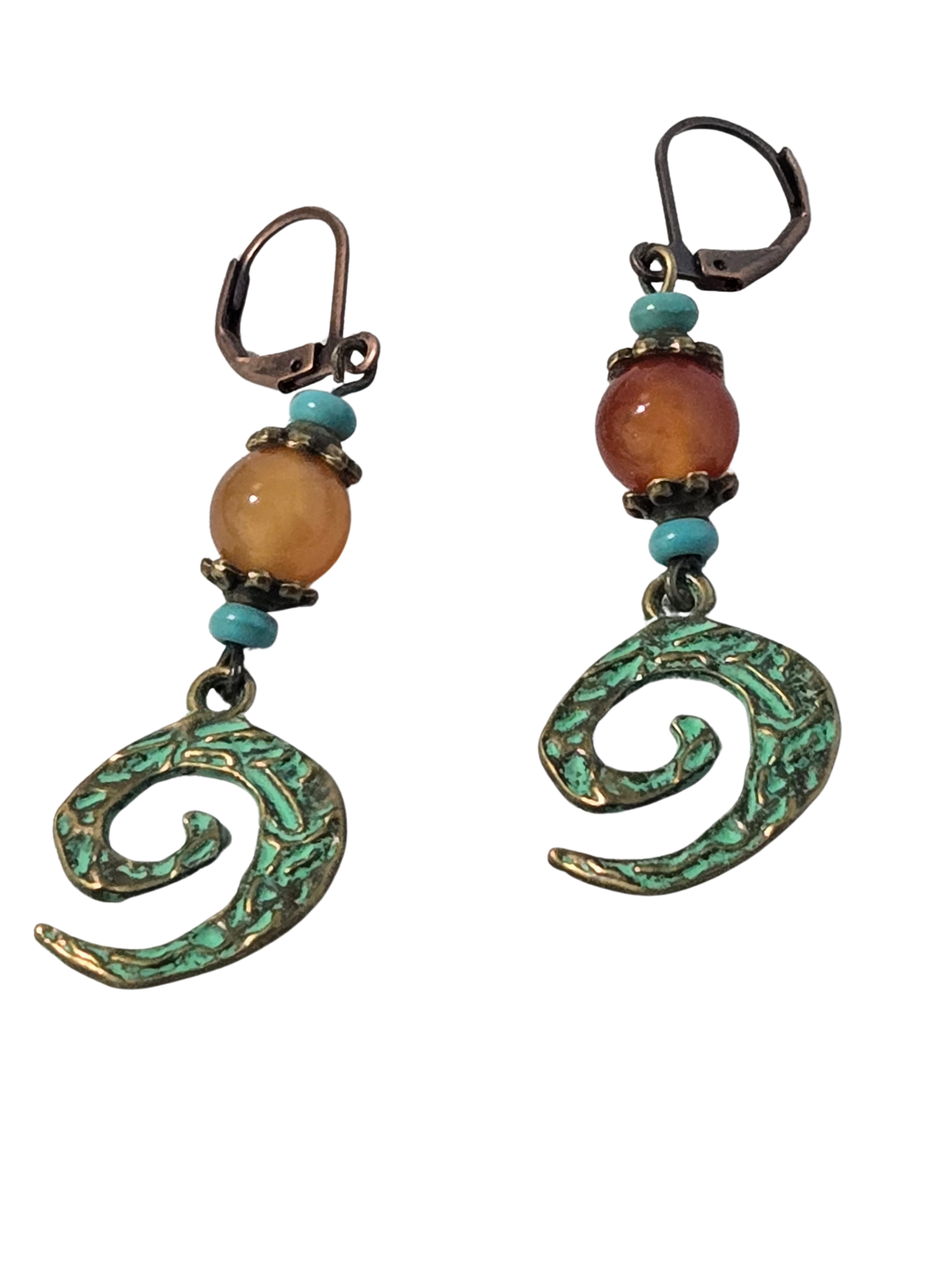 Open Spiral Dangle Earrings – Dyed Agate & Lever Back