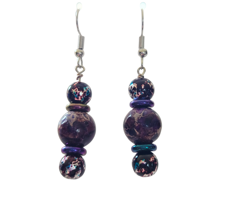 Purple Swirl Bead Dangle Earrings