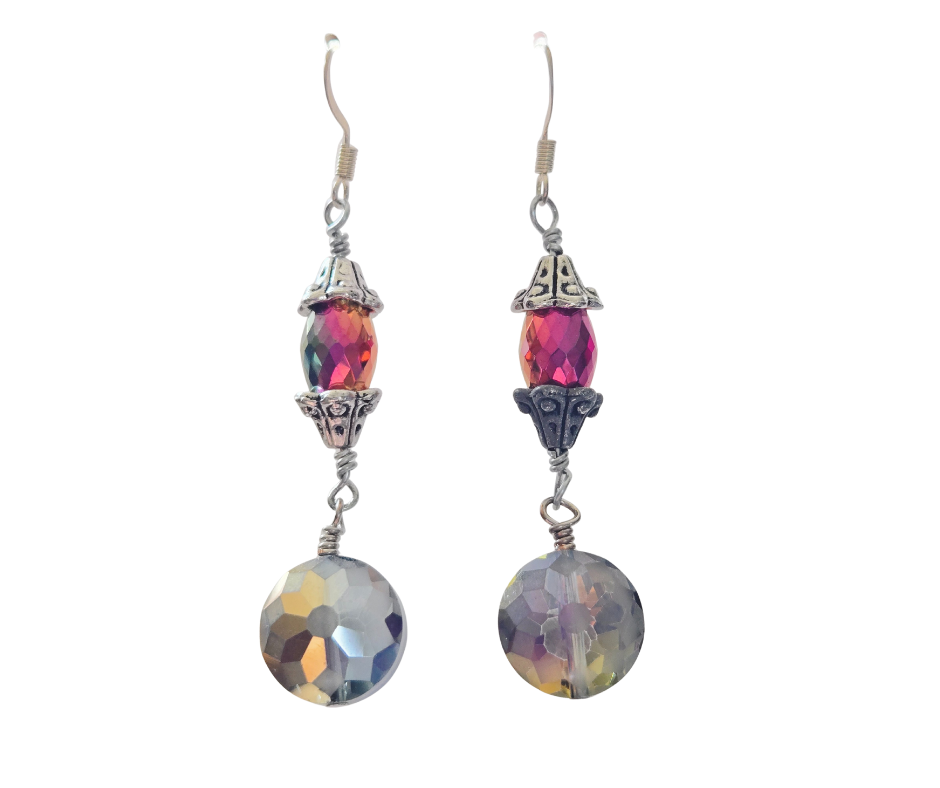 AB Flash Crystal Cylinder Bead Dangle Earrings