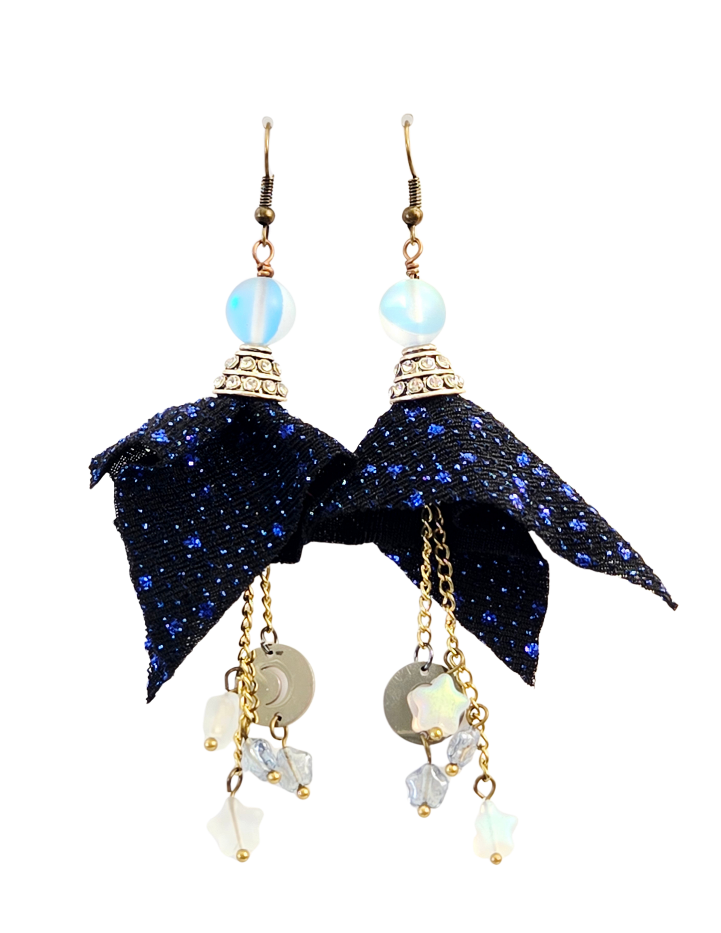 Night Sky Mermaid Bead & Star Dangle Drop Earrings