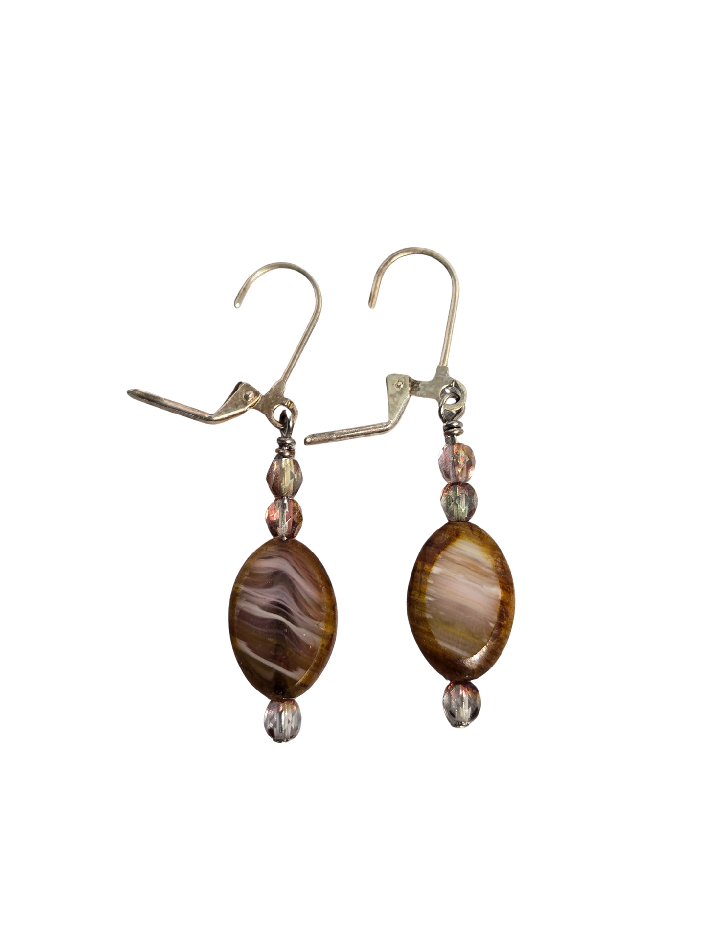 Banded Agate & Crystal Barrel Dangle Earrings