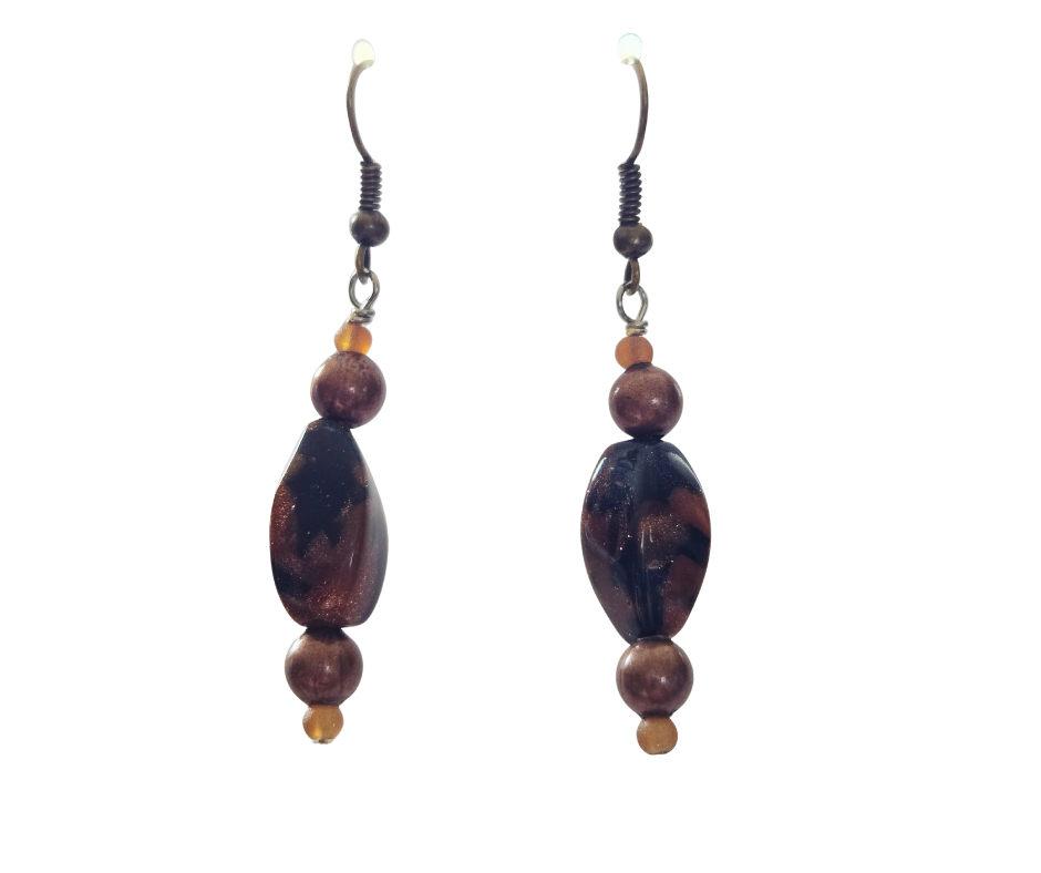 Goldstone Rectangle & Round Bead Earrings