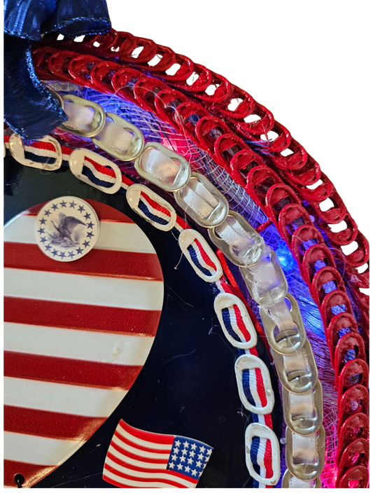 Handmade Patriotic Wreath with LED Lights – America the Beautiful