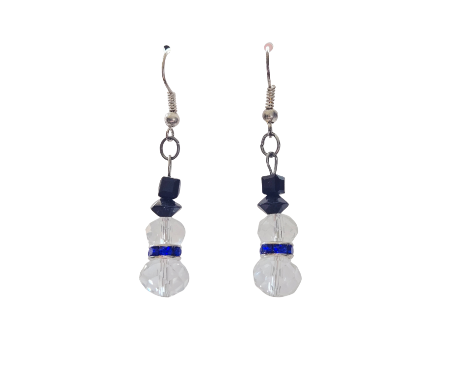 Snowman Crystal Glass & Rhinestone Earrings