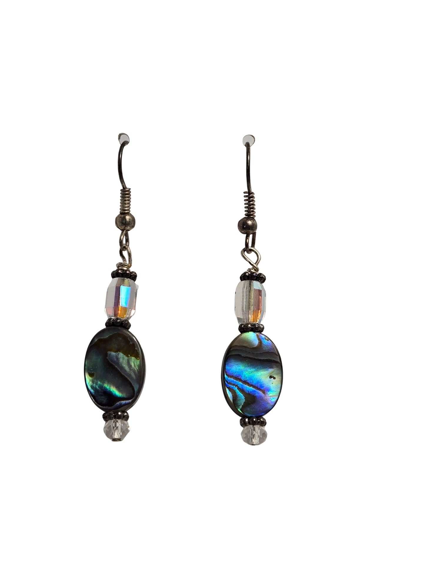 Abalone Oval & Crystal Glass Bead Dangle Earrings