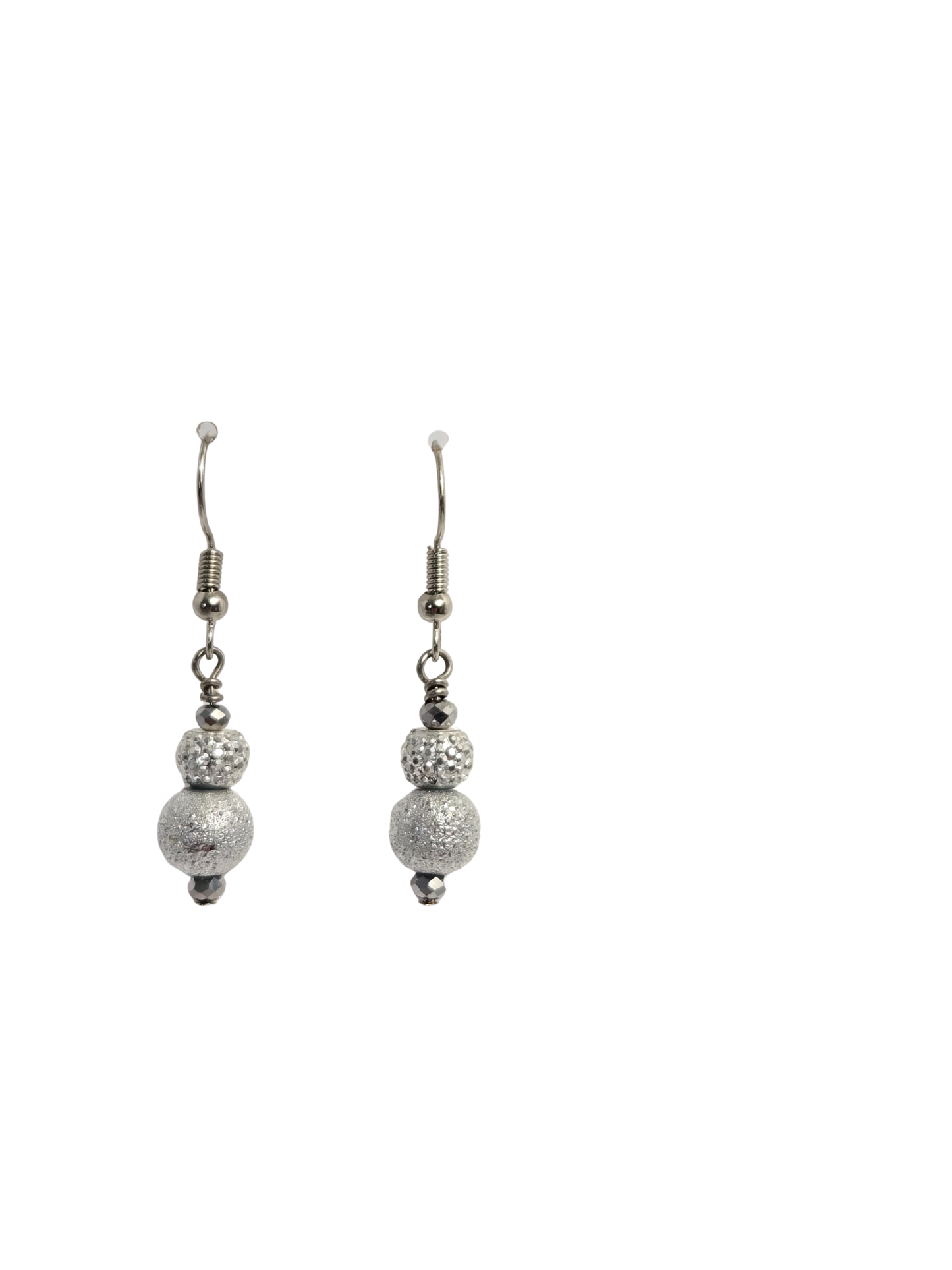 Silver Round Bead Drop Earrings