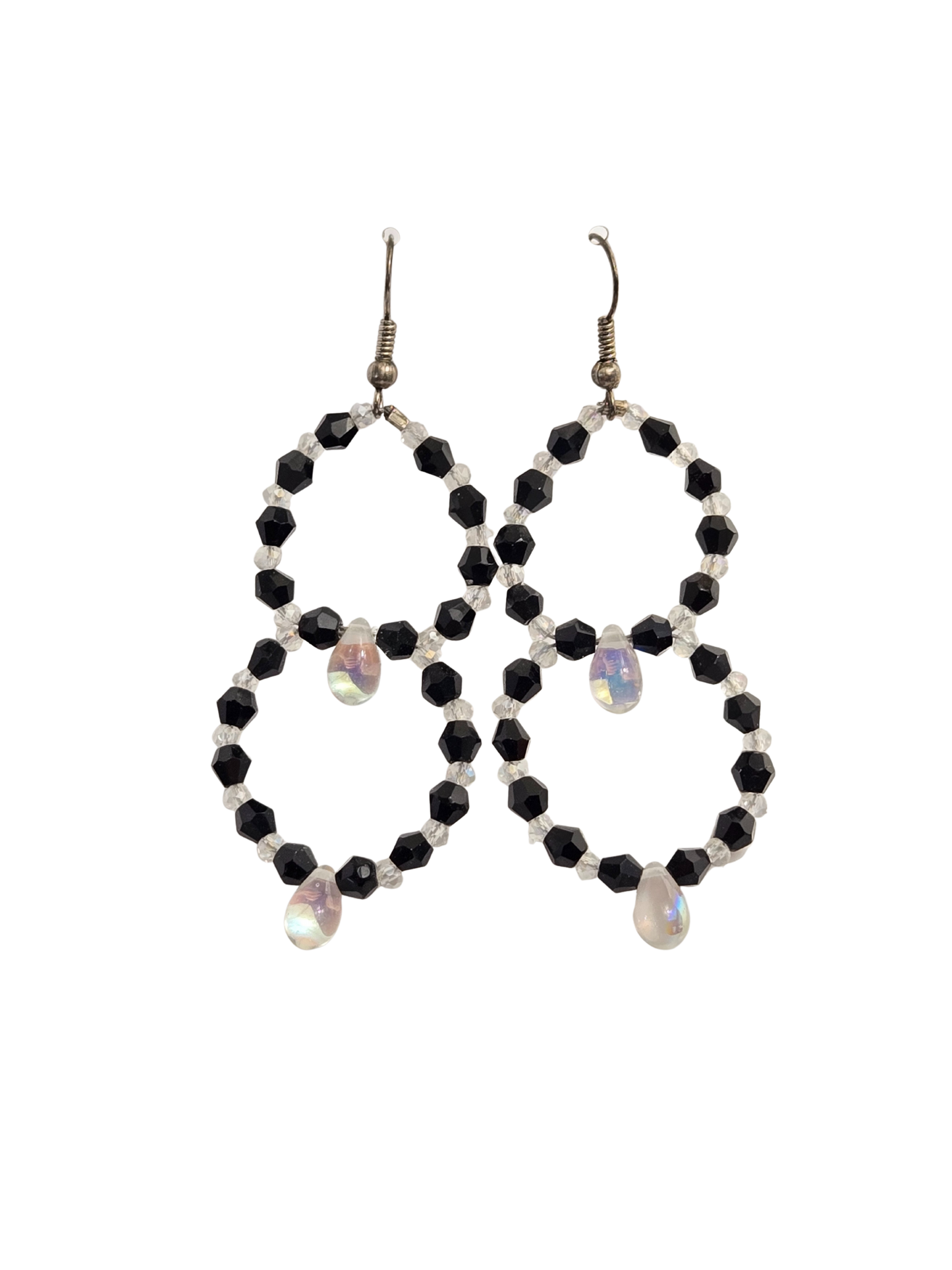 Double Black & Crystal Glass Hoop Earrings