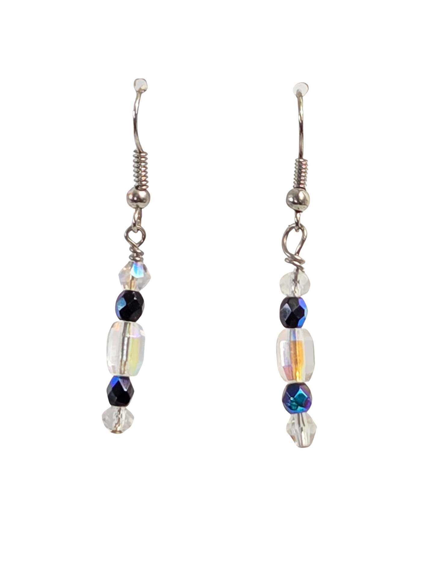 Black & Crystal Glass Bead Drop Earrings