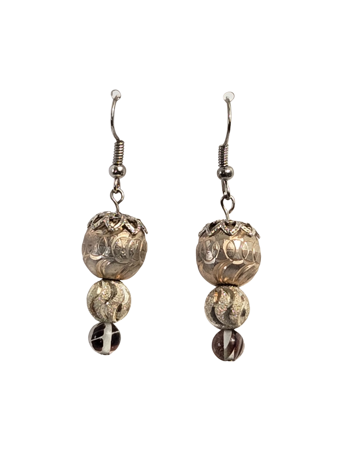 Silver Bead & Glass Dangle Earrings