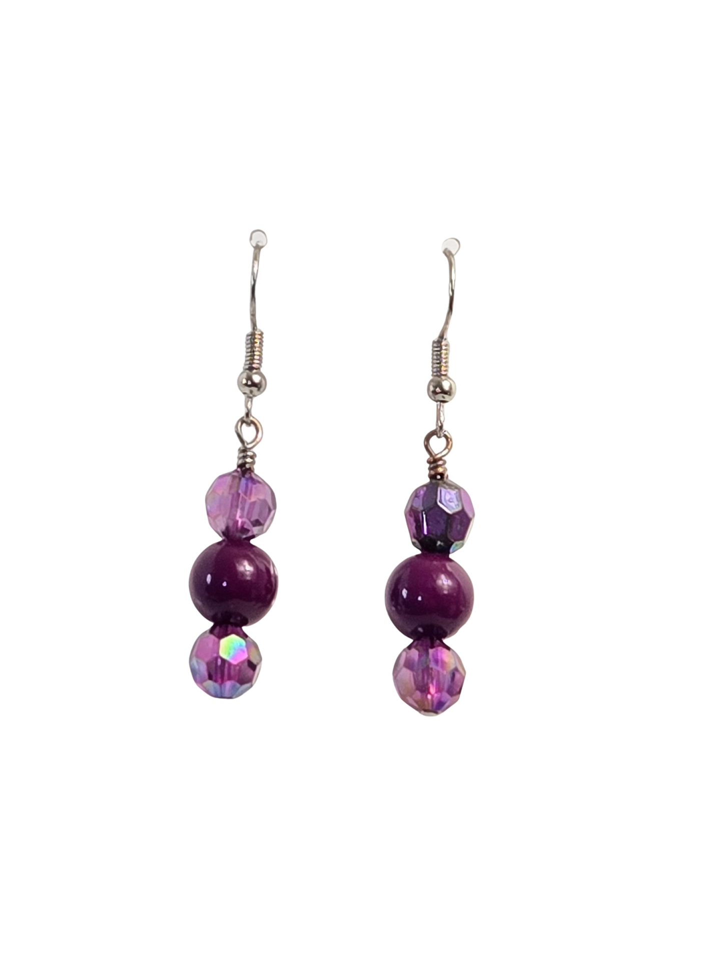 Purple Glass & Bead Dangle Earrings