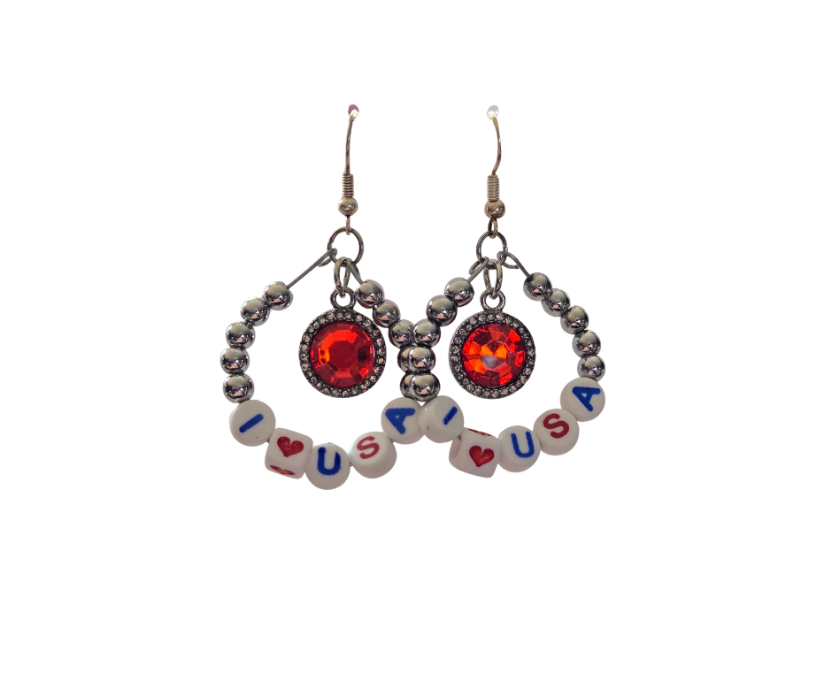I Love USA Patriotic Dangle Earrings