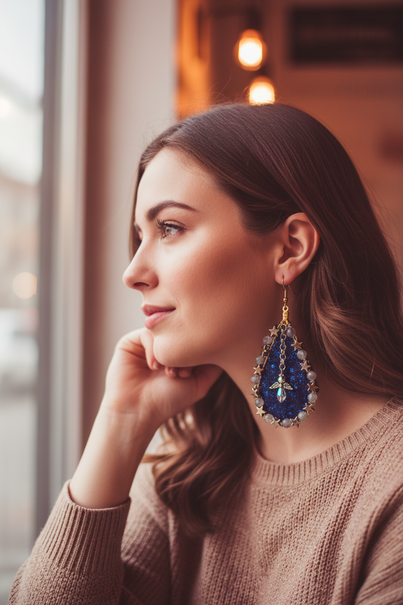 Angel Earrings with Silver Stars Lifestyle