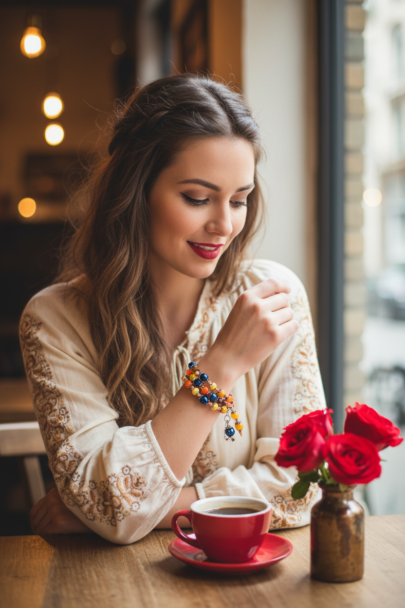 Carnelian Mookaite 3 Strand Bracelet Café Lifestyle