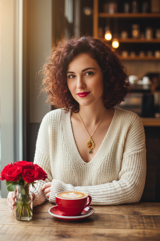 Gold Leaf Brown Glass Owl Necklace Café Lifestyle