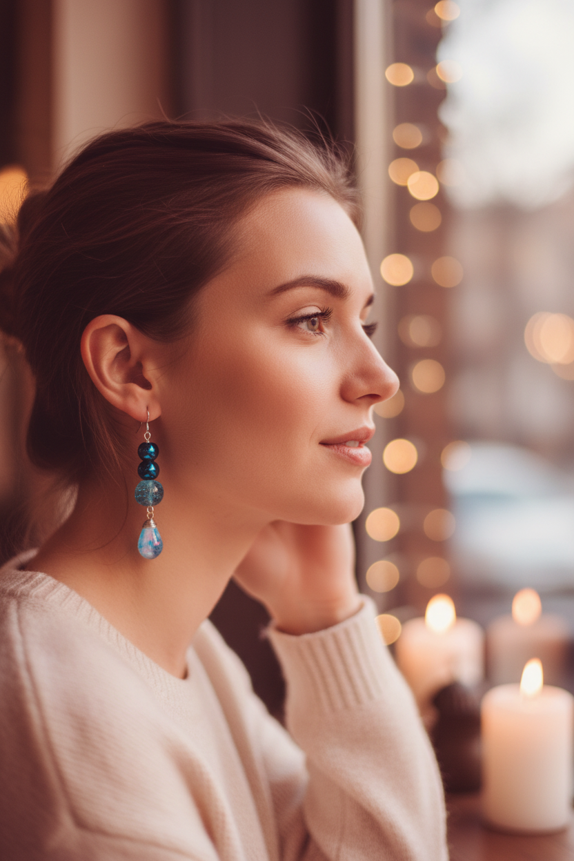 Pink & Blue Teardrop Dangle Earrings Lifestyle