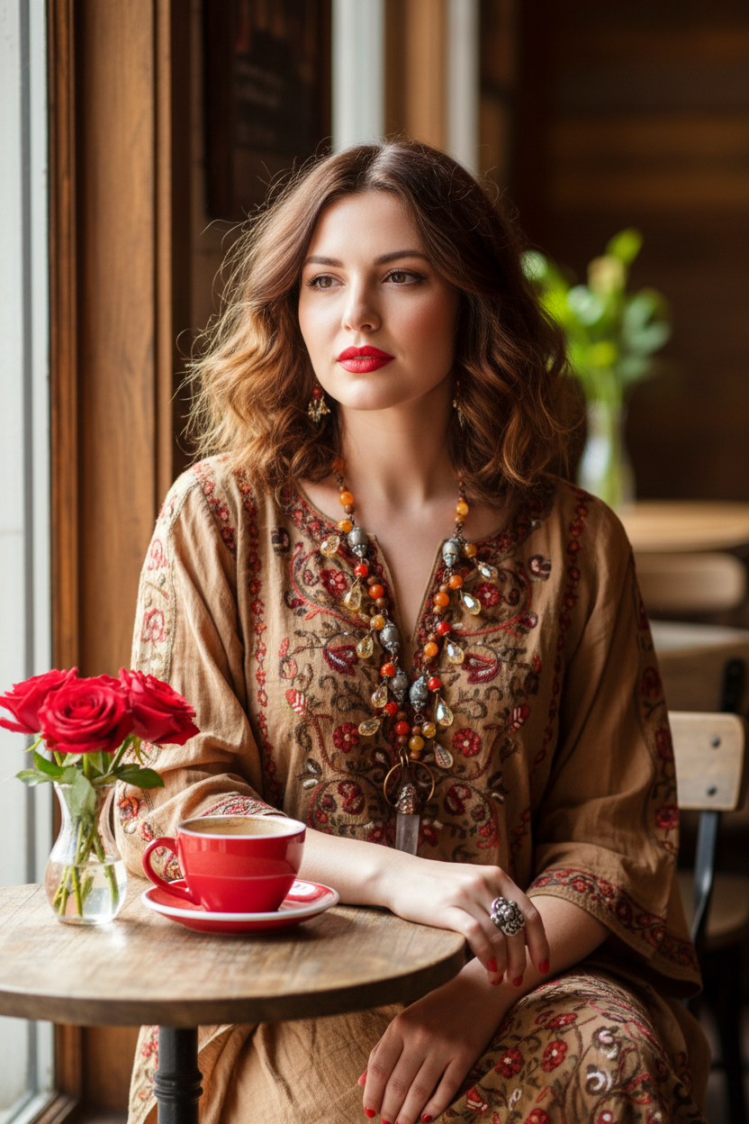 Red Jasper Orange Crackle Glass Geode Necklace Café Lifestyle