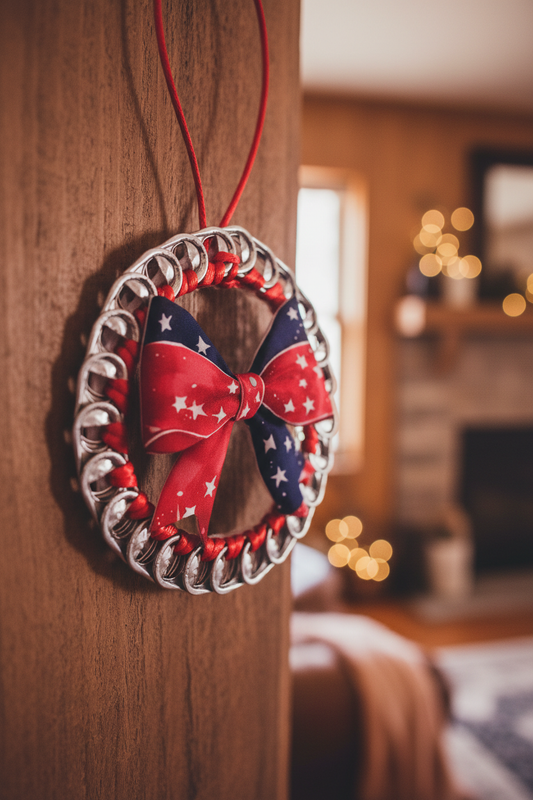 Red White Blue Ribbon Beer Tab Ornament Lifestyle