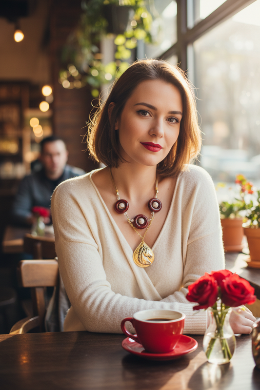 Western Horse Leather Barrel Racer Necklace Café Lifestyle