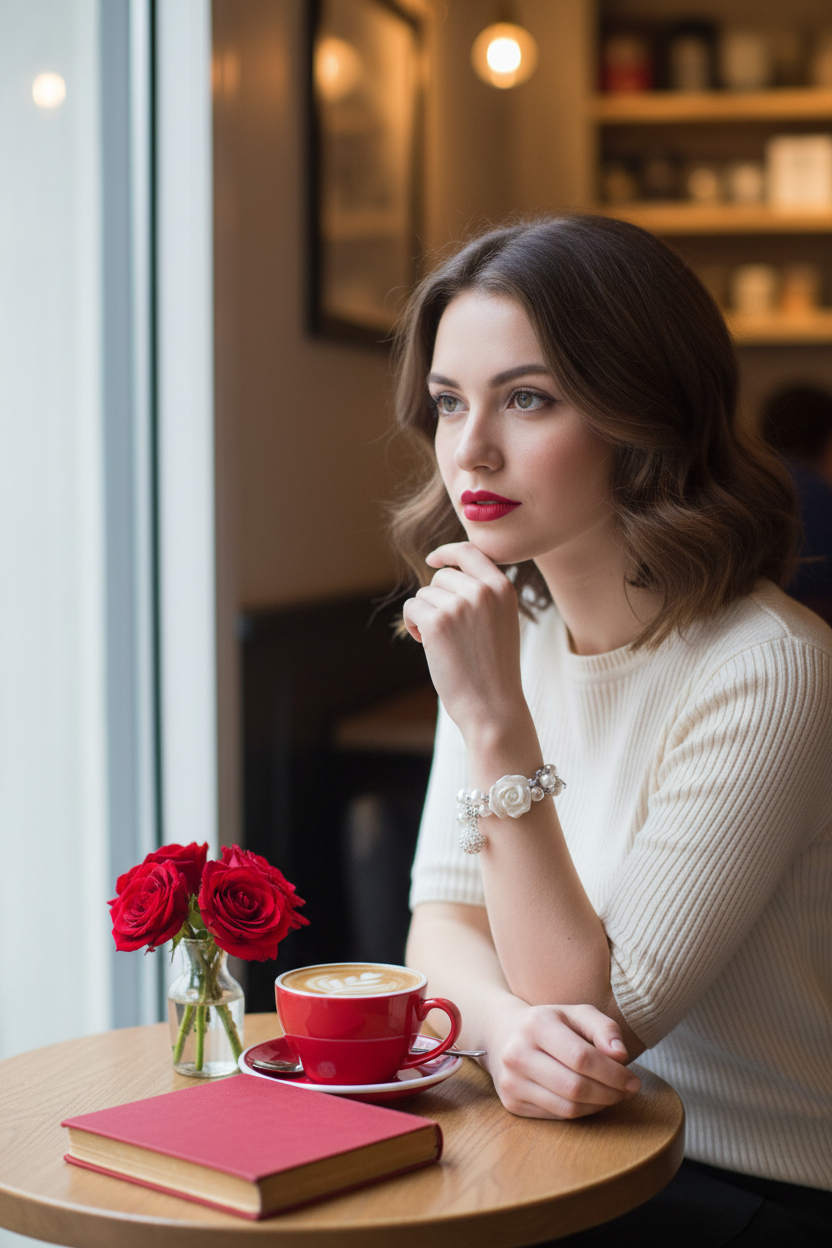 White Rose Pearl Bracelet Café Lifestyle