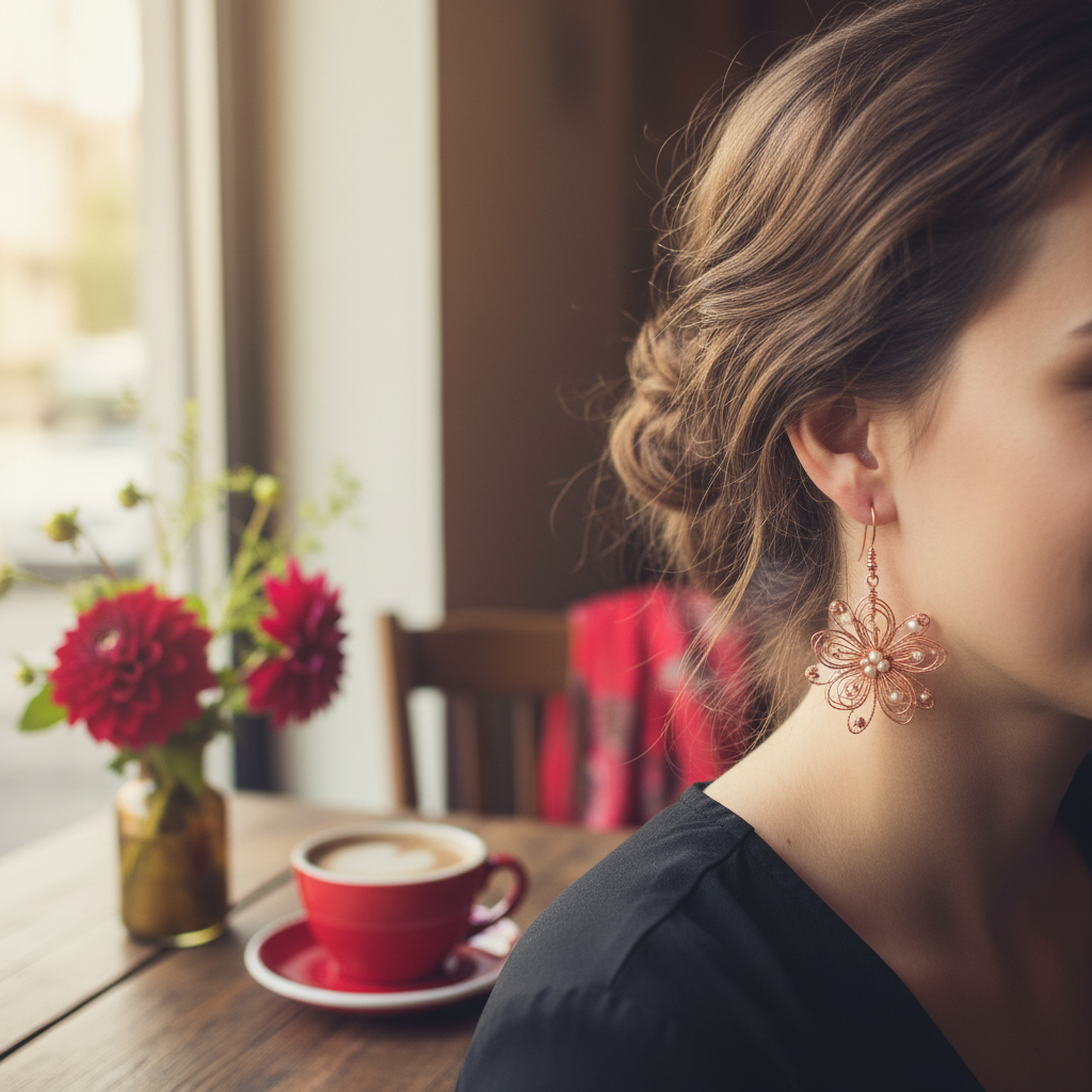 Wire-Wrapped Floral Drop Earrings Lifestyle