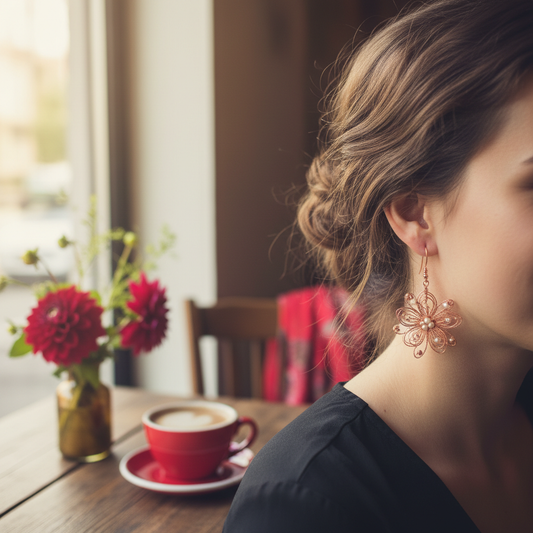 Wire-Wrapped Floral Drop Earrings Lifestyle