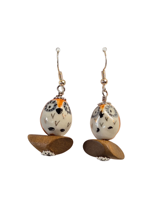 Handcrafted Ceramic Owl Dangle Earrings