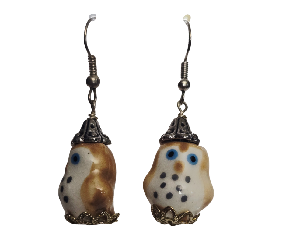Handcrafted Ceramic Owl Dangle Earrings