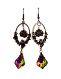 Copper Floral Leaf & Crystal Dangle Drop Earrings