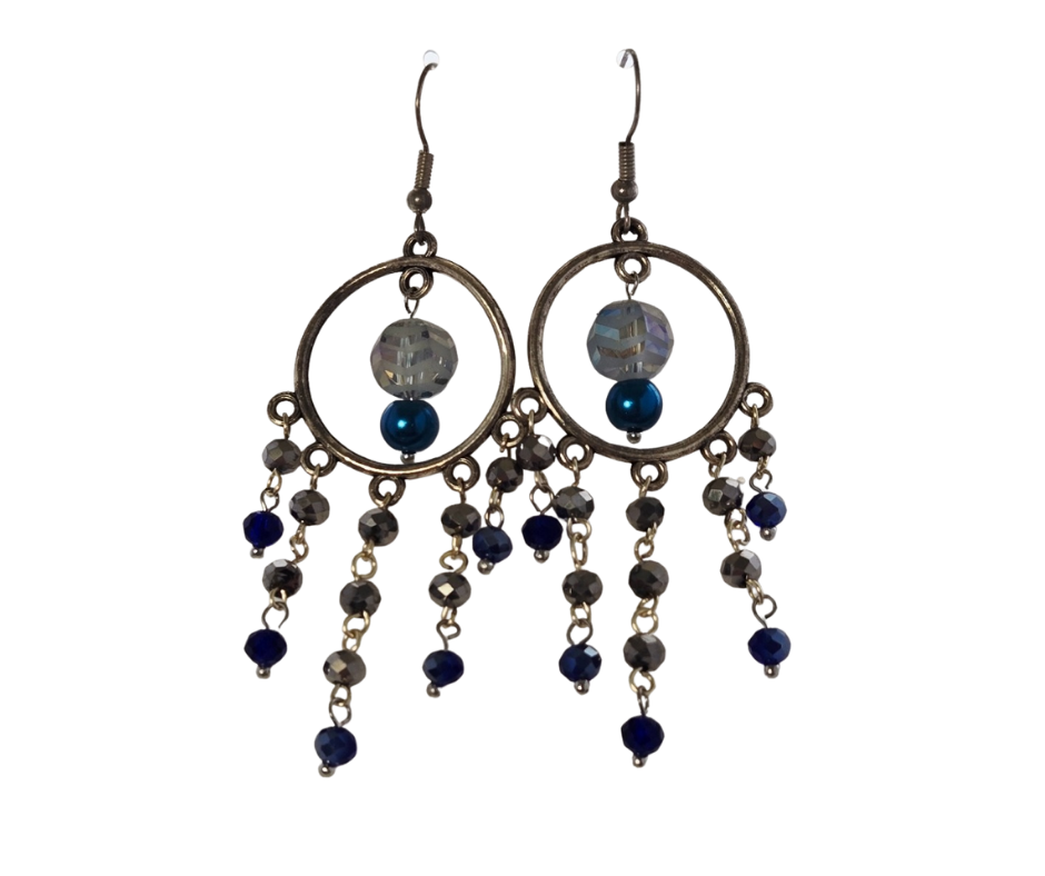 Blue Cascading Hoop Earrings