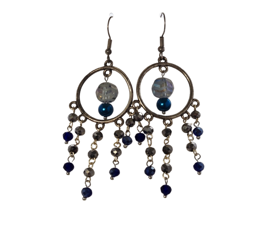 Blue Cascading Hoop Earrings
