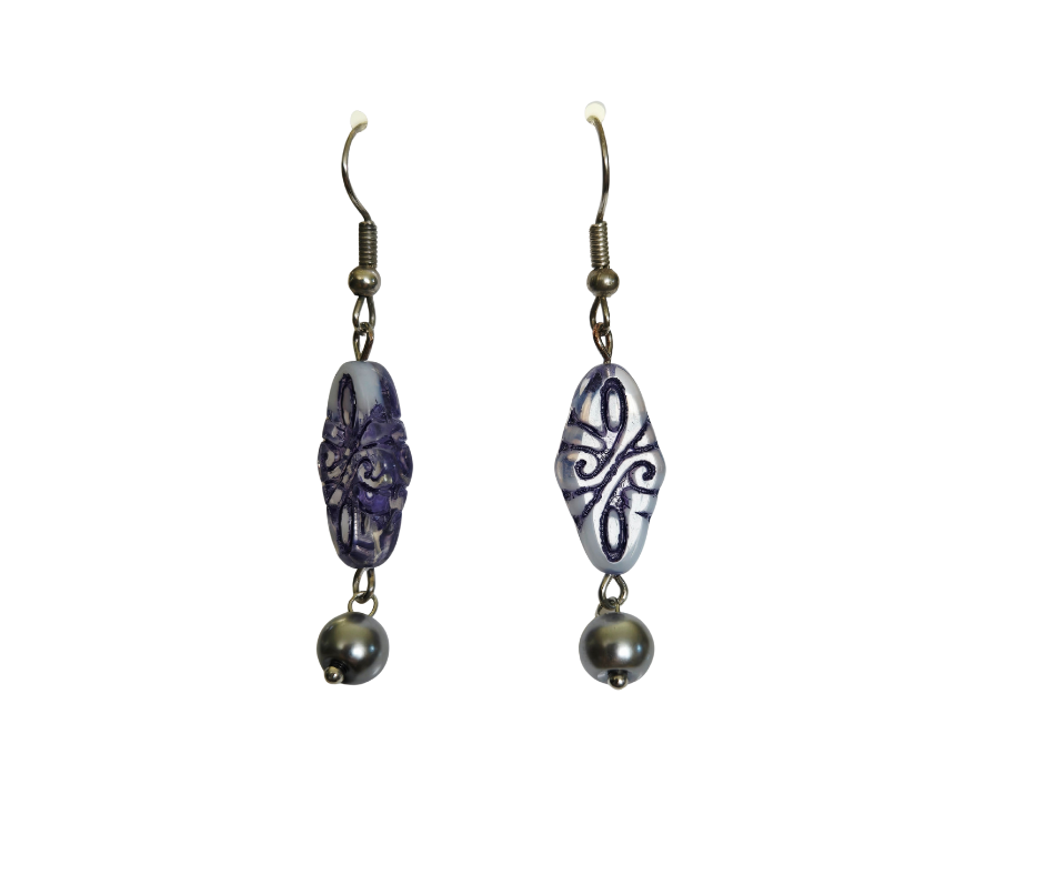 White Glass Bead with Grey Crystal Drop