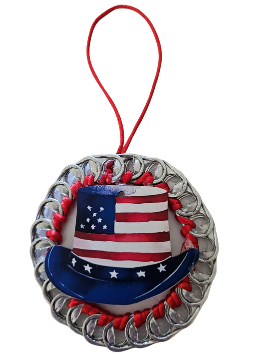 Patriotic Flag Hat Beer Tab Ornament