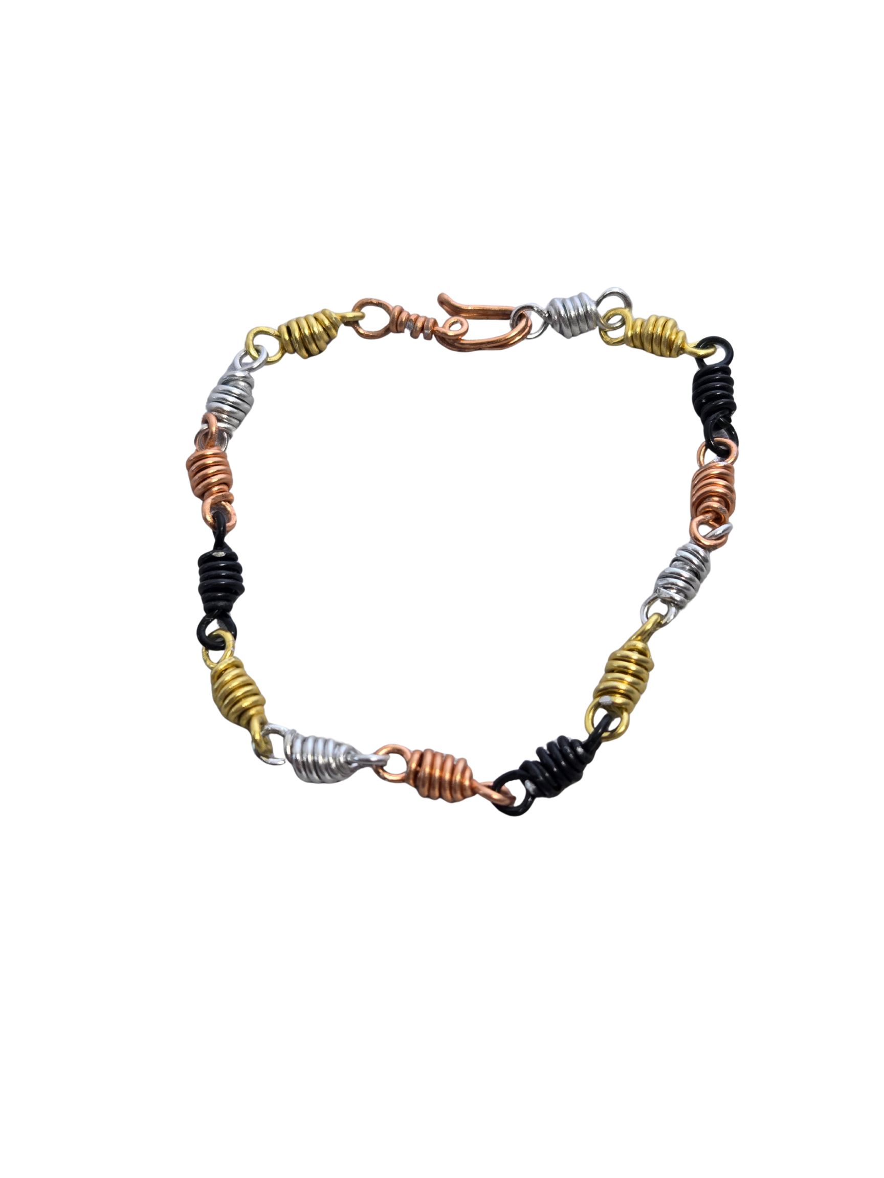 Mixed Metal Wire-Wrapped Bracelet | Silver, Gold, Copper & Black | Handmade Jewelry