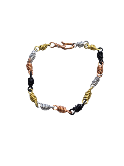Mixed Metal Wire-Wrapped Bracelet | Silver, Gold, Copper & Black | Handmade Jewelry