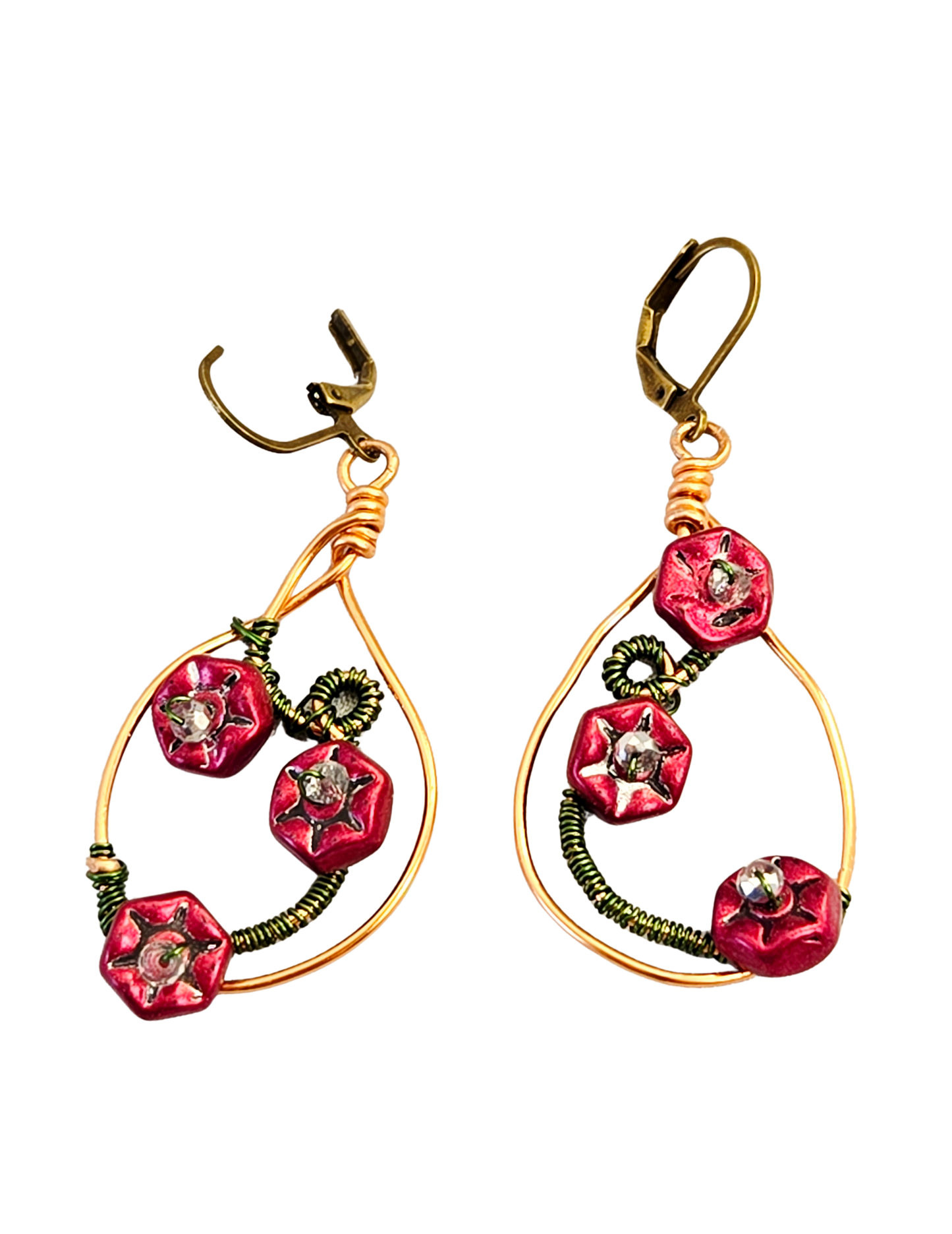 Wire-Wrapped Floral Drop Earrings