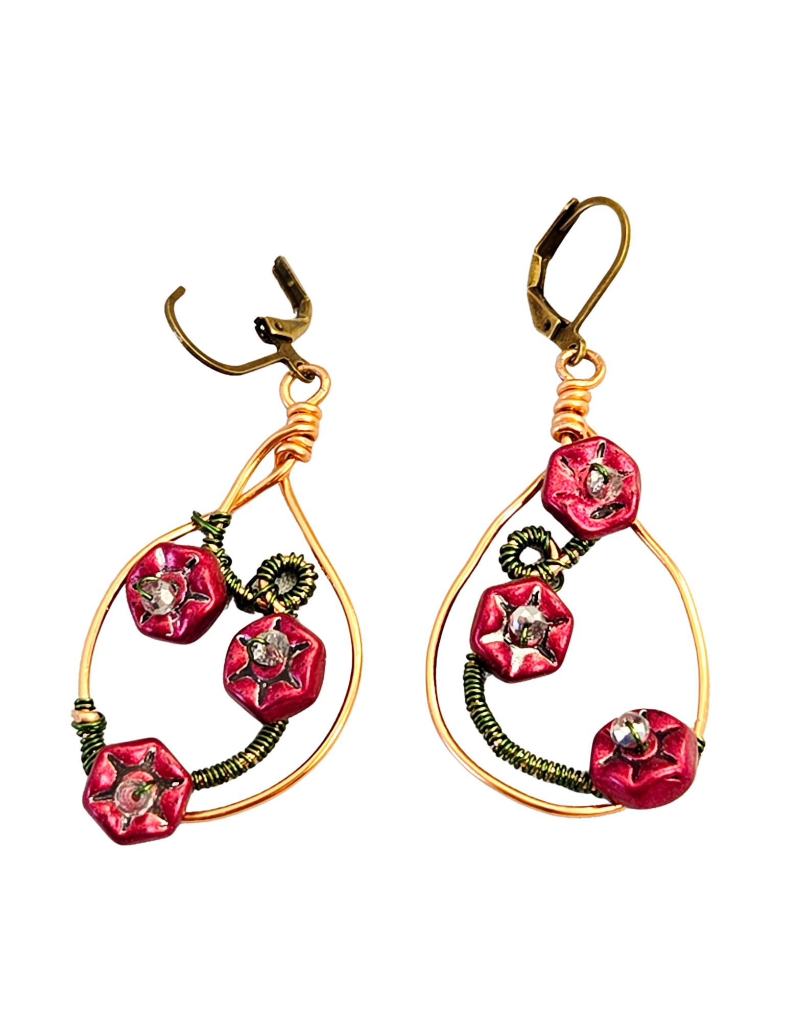 Wire-Wrapped Floral Drop Earrings