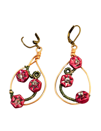 Wire-Wrapped Floral Drop Earrings