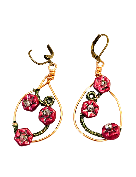 Pendientes colgantes florales con alambre