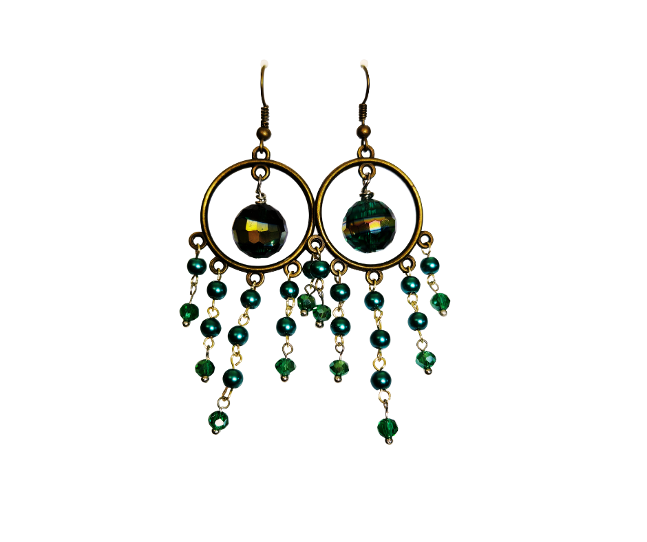 Blue Glass Pearl Cascading Hoop Earrings
