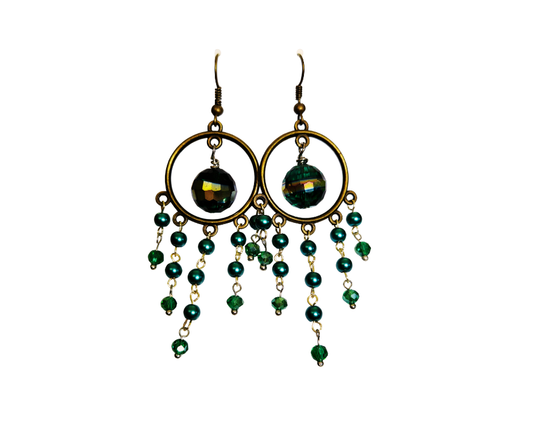 Blue Glass Pearl Cascading Hoop Earrings