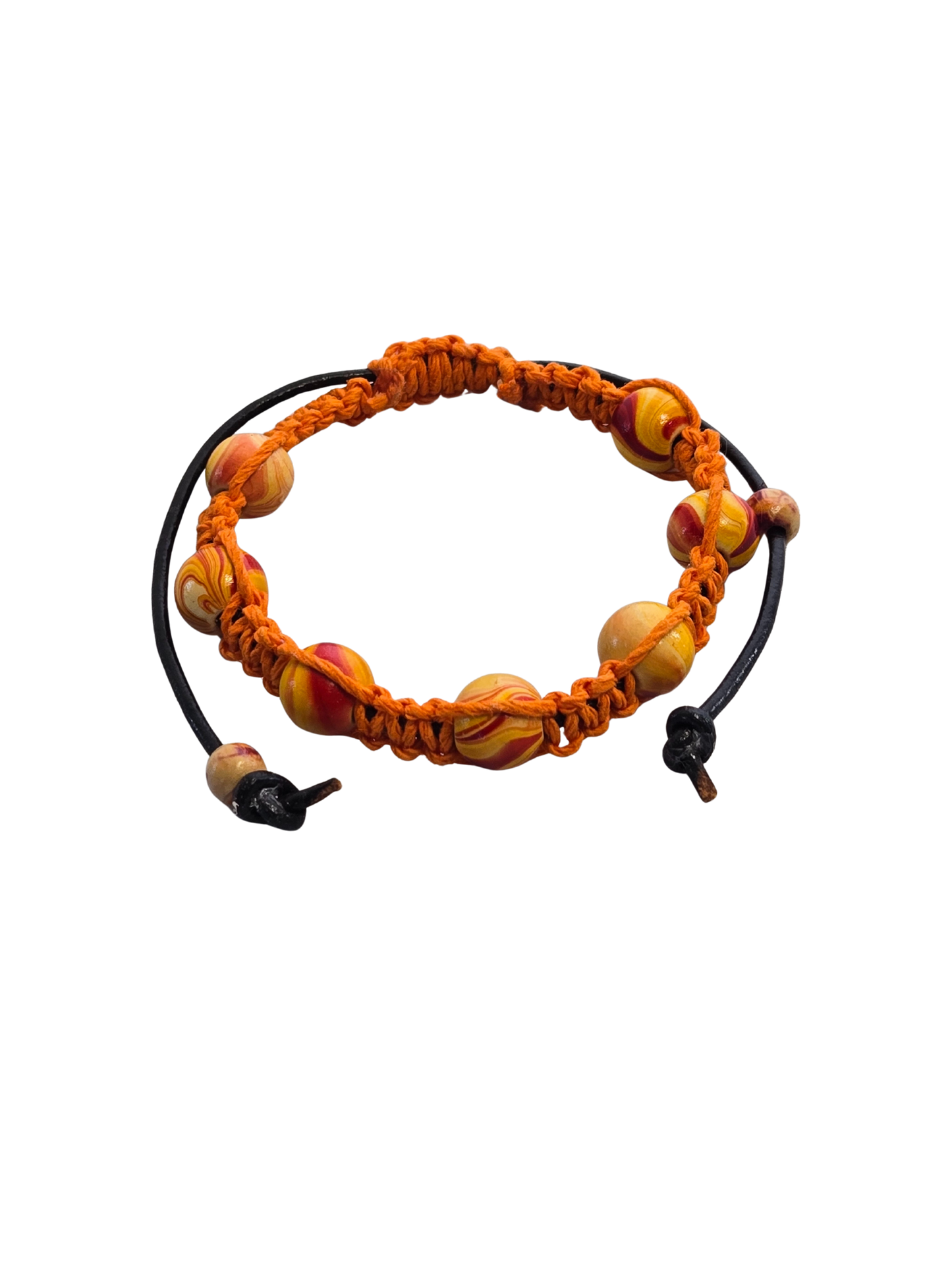 Orange Macramé & Wood Bead Bracelet | Unisex Adjustable Handmade Jewelry
