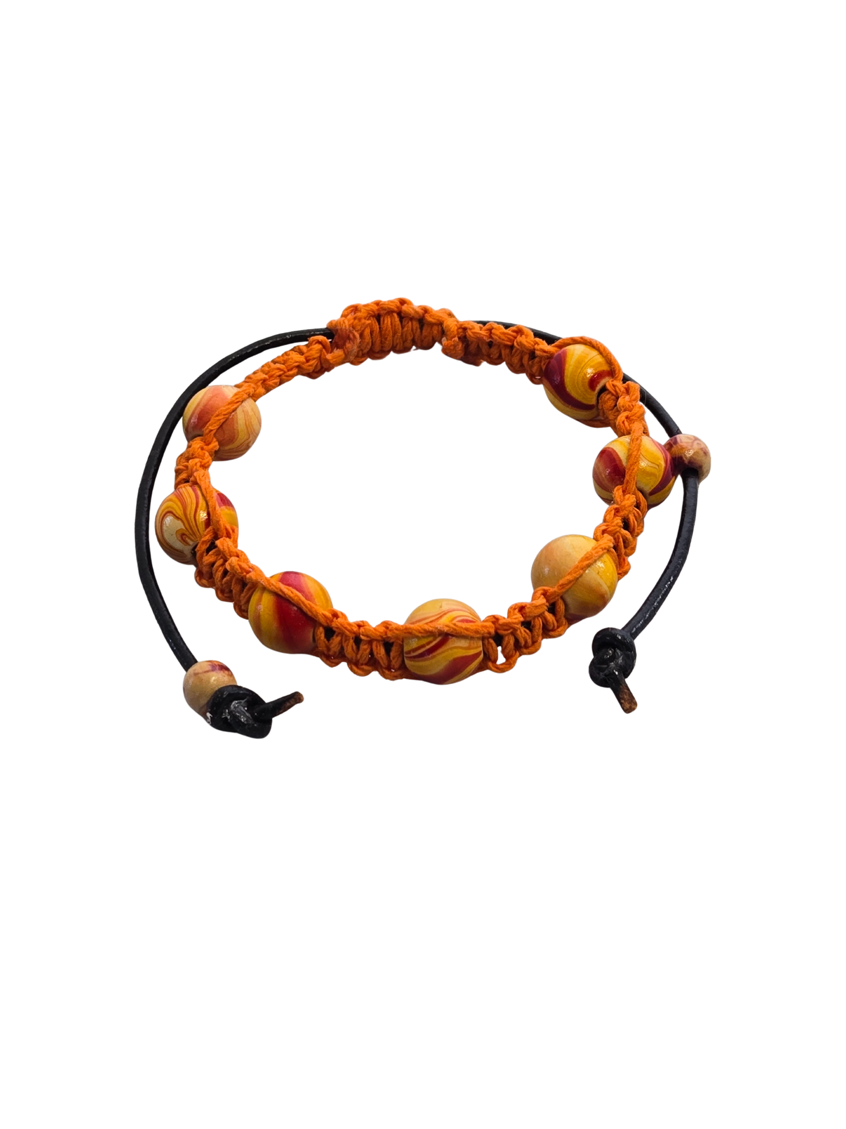 Orange Macramé & Wood Bead Bracelet | Unisex Adjustable Handmade Jewelry
