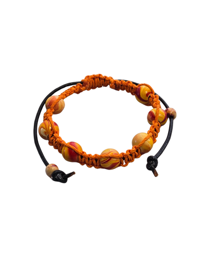 Orange Macramé & Wood Bead Bracelet | Unisex Adjustable Handmade Jewelry