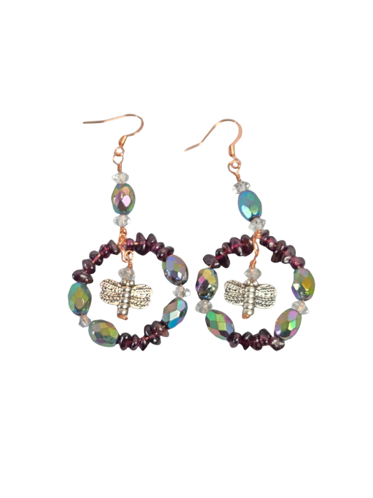 Garnet & Crystal Butterfly Dangle Earrings