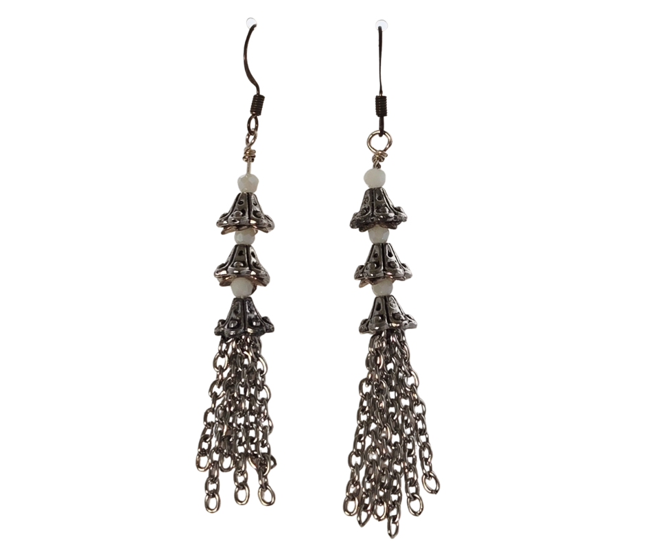 Bead cap tassel earrings