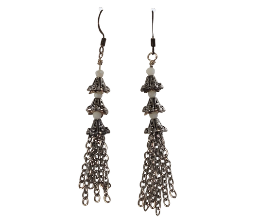 Bead cap tassel earrings